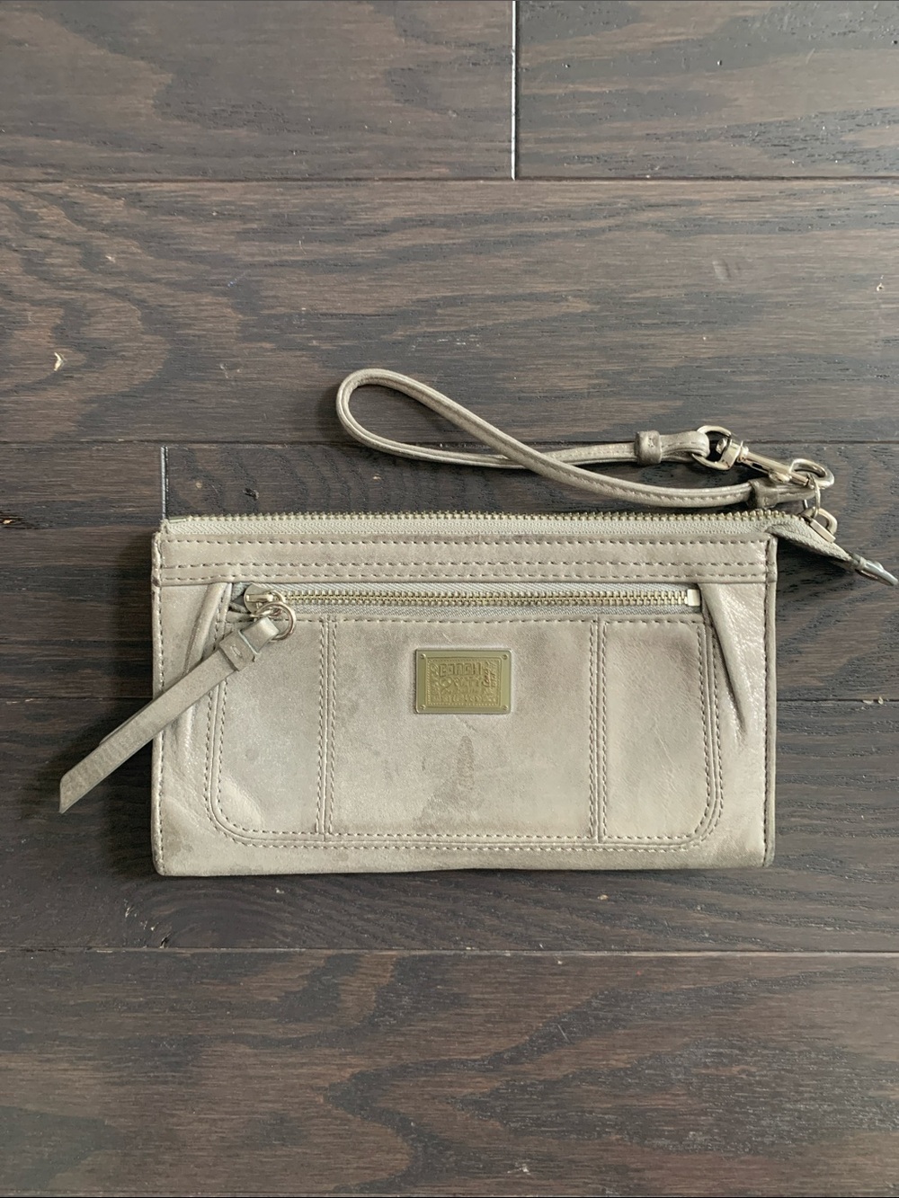 Coach Poppy Silver Shimmery Wristlet